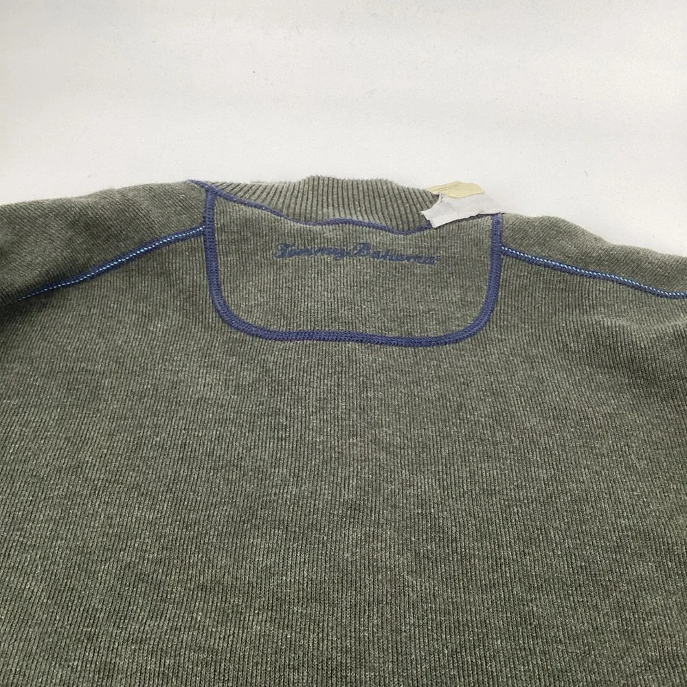 Tommy Bahama Reversible Quarter Zip Sweater Men XL Navy Blue Olive 100% Cotton